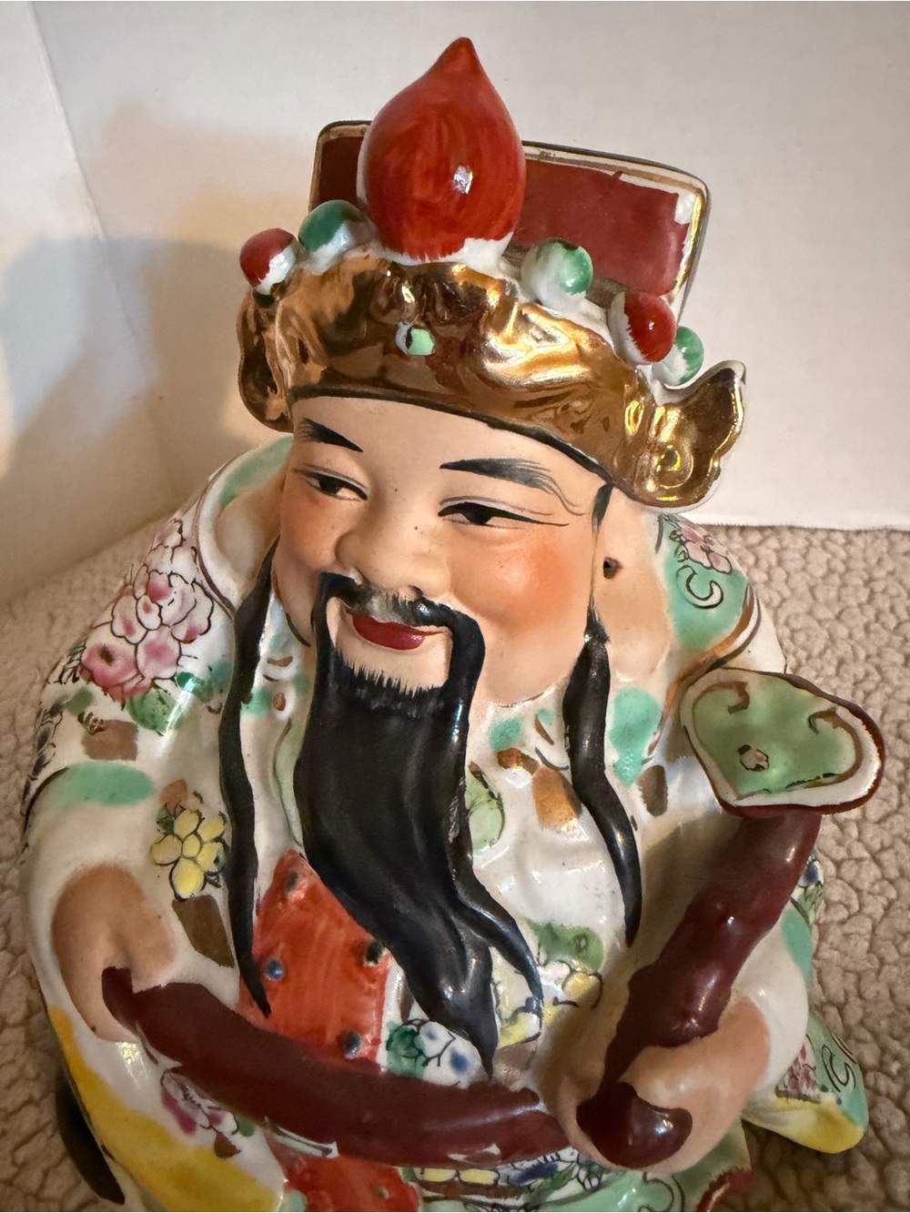 Vintage Chinese Lu Xing porcelain statue1950’s. Prosperity and success star God.